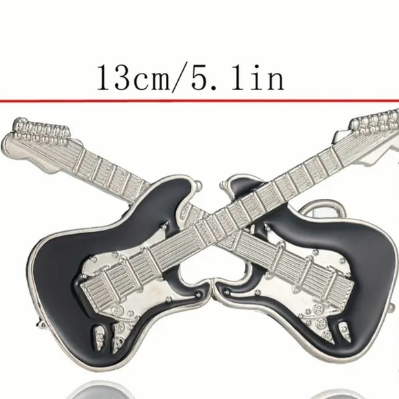 Silver and Black Guitar Belt Buckle - Picture 4 of 4